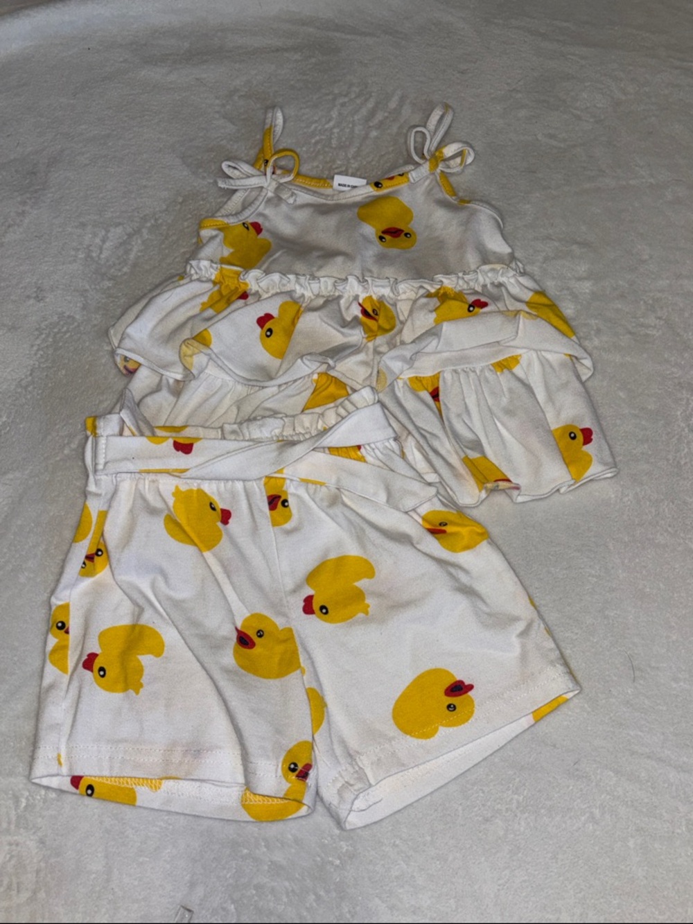 Rubber Duck Print Two-Piece Baby/Toddler Set - Yellow on White